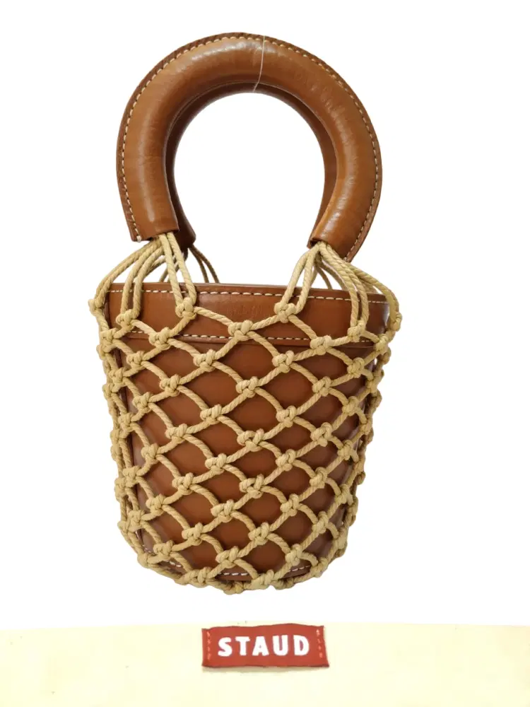 STAUD Moreau Brown Leather Bucket Bag-Hover-Image