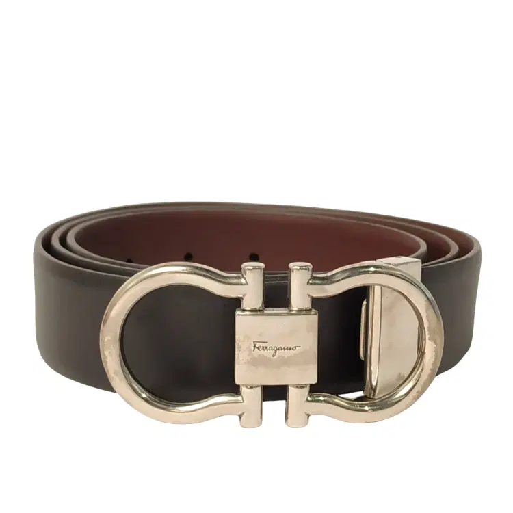 Salvatore Ferragamo Gancini Buckle Black and Brown Reversible Leather Belt-Hover-Image