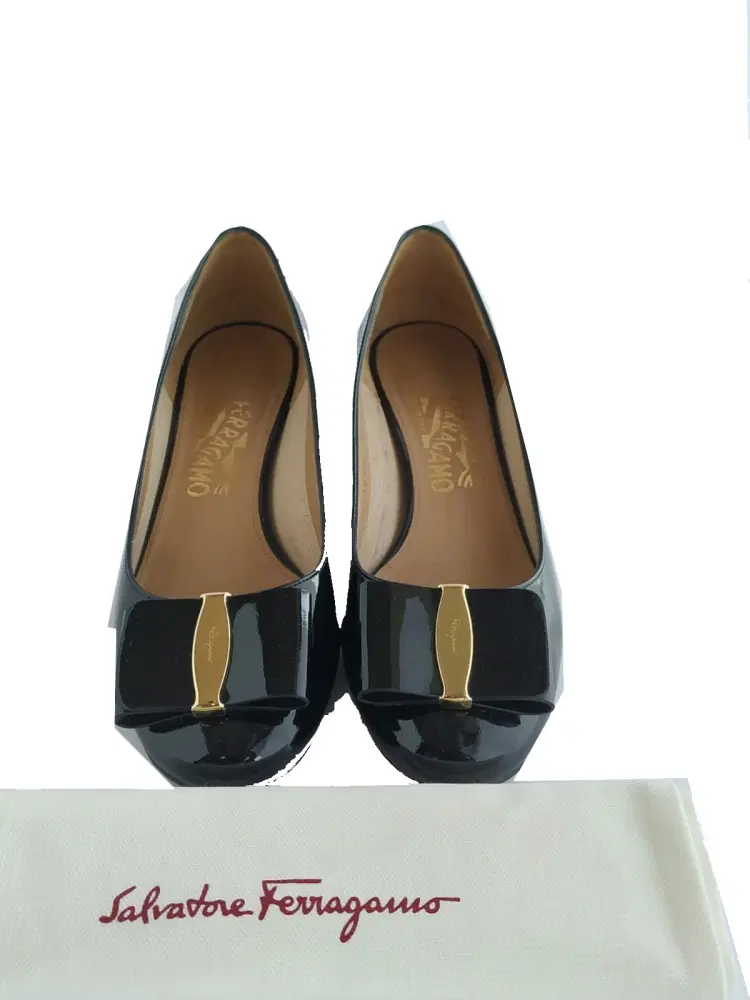 Salvatore Ferragamo Alice Black Patent Leather Pumps-Hover-Image