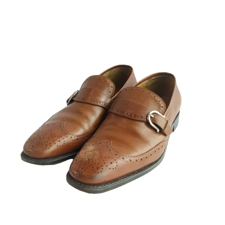 Salvatore Ferragamo Brown Leather Wingtip Buckle Brogues-Hover-Image