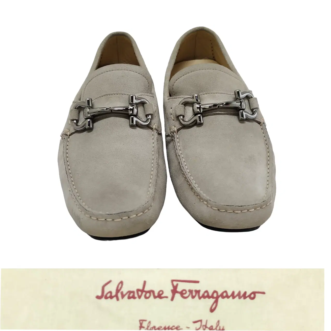 Szie 6 - Salvatore Ferragamo Grey Suede Parigi Gancini Driver Loafer