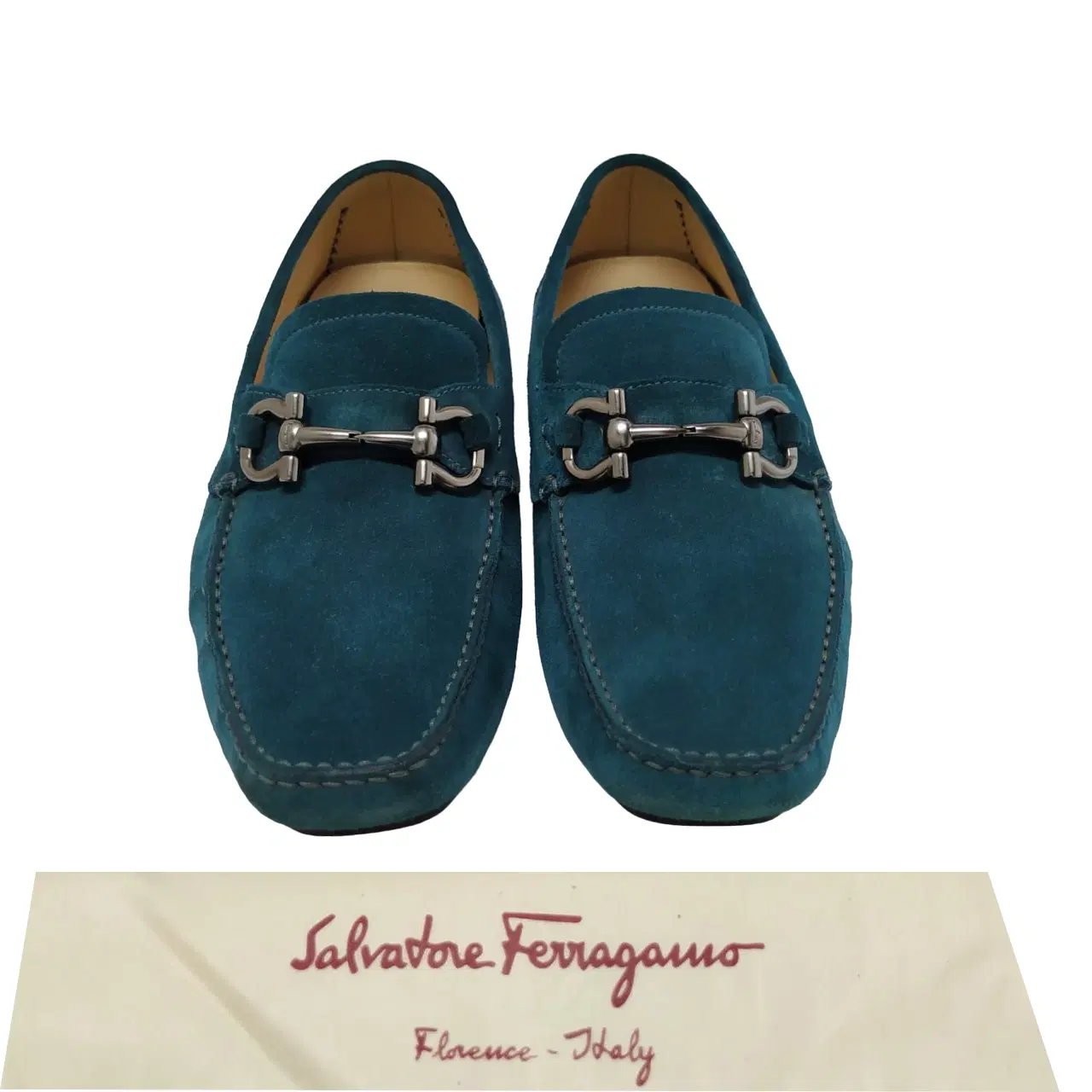 Size 6.5 - Salvatore Ferragamo Turquoise Suede Parigi Gancini Driver Loafer