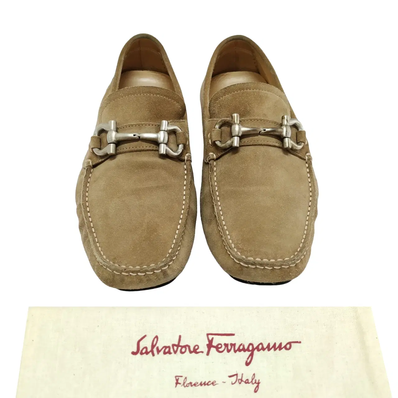 Size 6.5 - Salvatore Ferragamo Beige Suede Parigi Gancini Driver Loafer