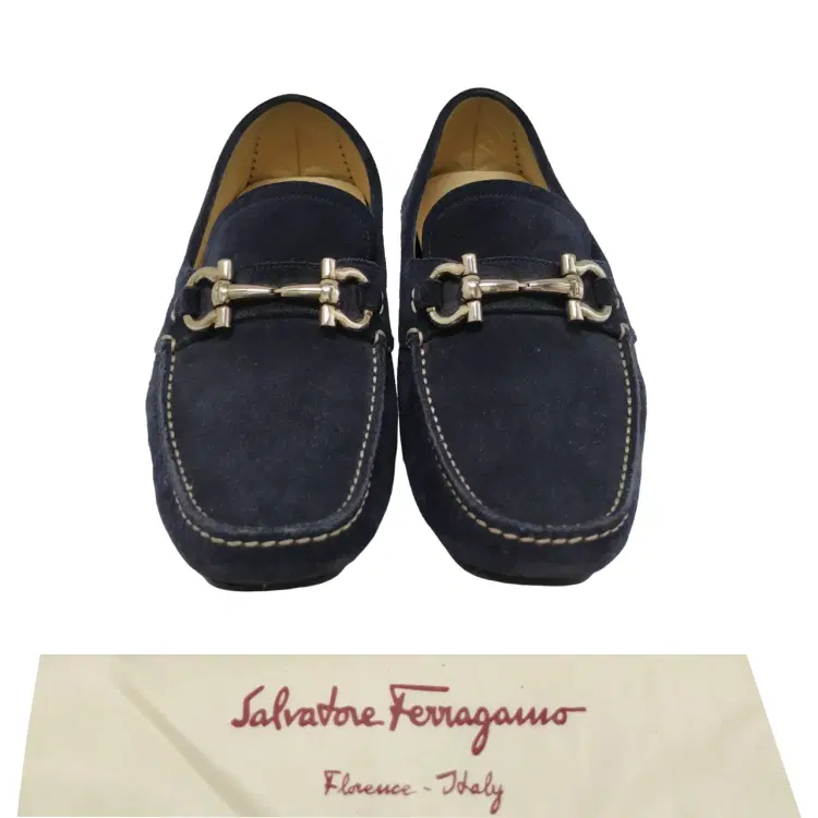 Size 6.5 - Salvatore Ferragamo Navy Suede Parigi Gancini Driver Loafer-Hover-Image