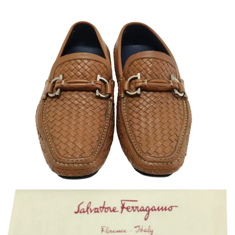 Size 6 - Salvatore Ferragamo Brown Barbados Woven Gancini Bit Driver Loafers-Hover-Image