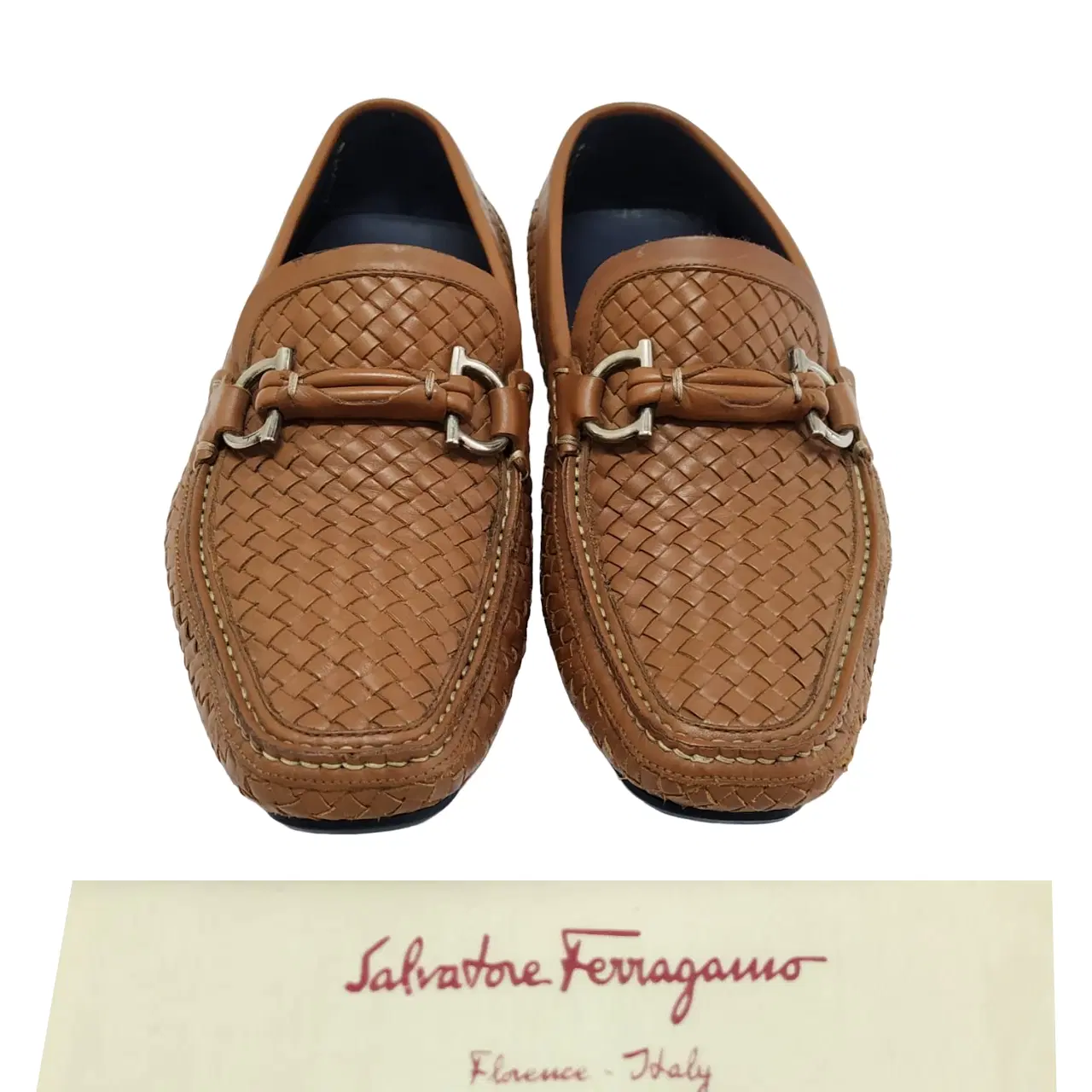 Size 6 - Salvatore Ferragamo Brown Barbados Woven Gancini Bit Driver Loafers