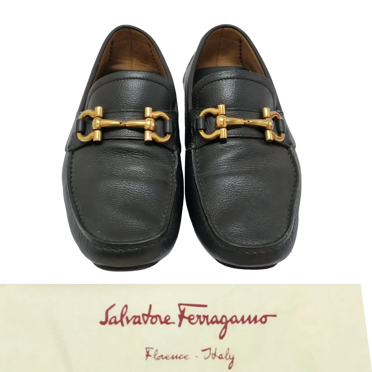 Size 6 - Salvatore Ferragamo Black Gold Parigi Gancini Bit Driver Loafers