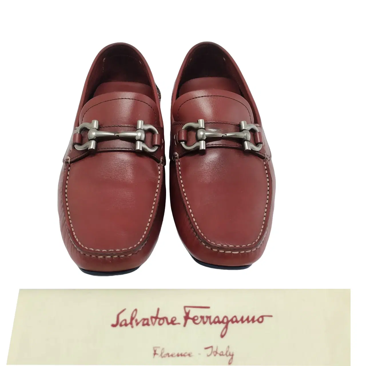 Size 6 - Salvatore Ferragamo Red and Blue Leather Parigi Gancini Bit Driver Loafers