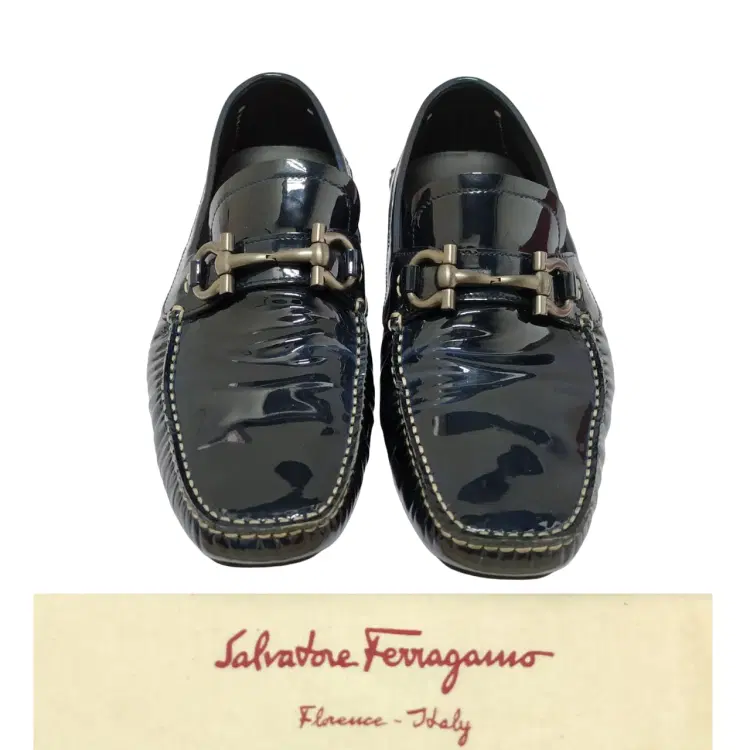 Size 6.5 - Salvatore Ferragamo Black Patent Leather Parigi Gancini Bit Driver Loafers-Hover-Image