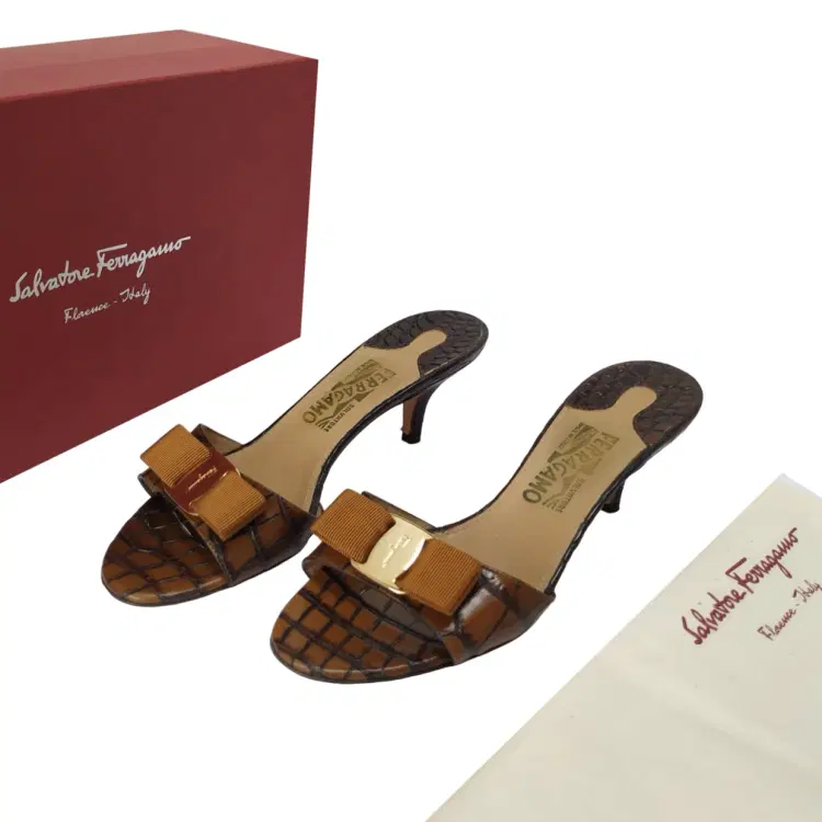 Size 7 - Salvatore Ferragamo Croc Glory Bow Slide Sandal-Hover-Image