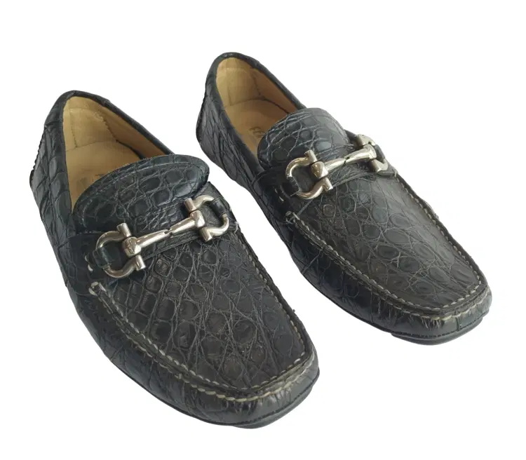 Size 6 - Salvatore Ferragamo Black Croc Leather Parigi Bit Loafers-Hover-Image