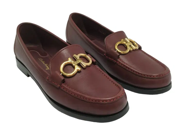 Size 6.5 - Salvatore Ferragamo Wine  Leather Rolo Gancini Loafers-Hover-Image
