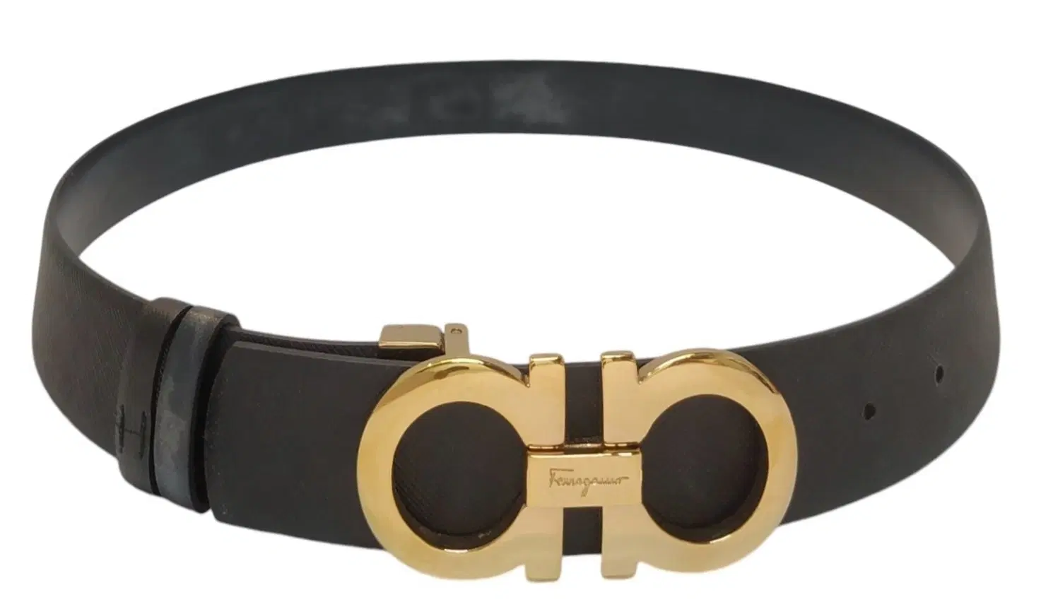 Salvatore Ferragamo Leather Gold Buckle Reversible Belt