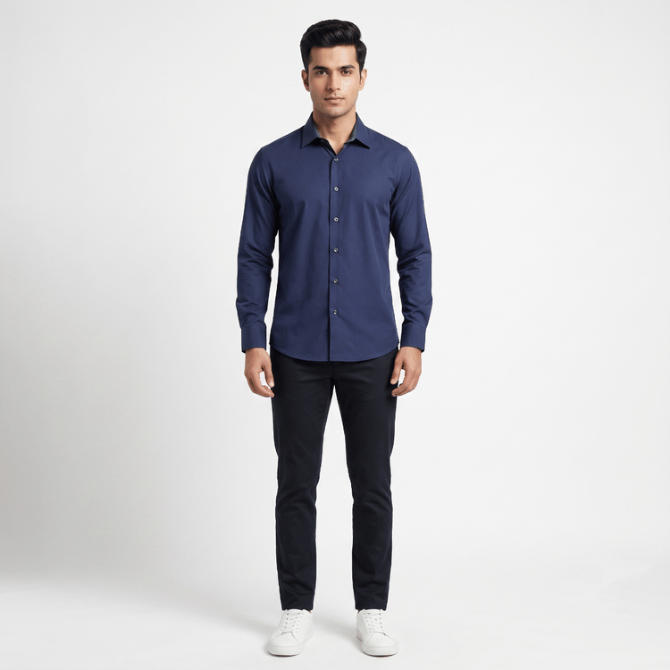 Size L - Ferragamo Navy Blue Men's Shirt-Hover-Image