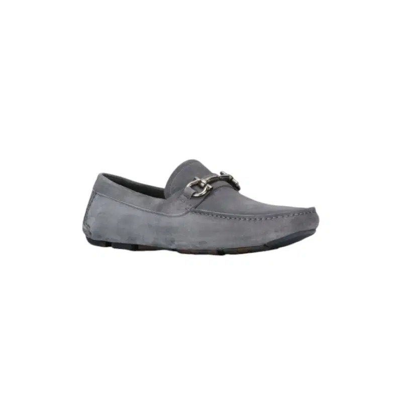 Salvatore Ferragamo Gancini Grey Suede Buckle Loafers