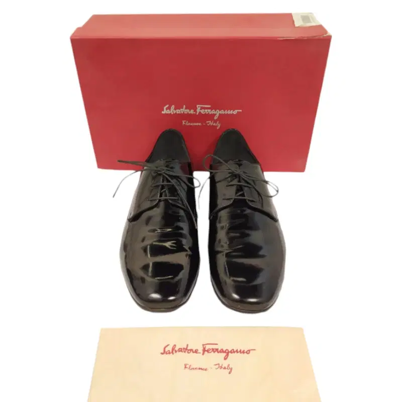 Salvatore Ferragamo Black Glossy Patent Leather Lace Up Shoes