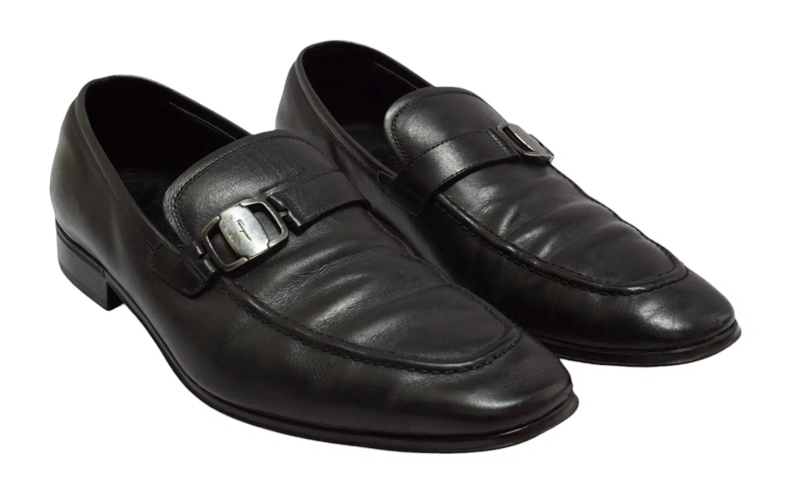 Size 6 - Salvatore Ferragamo Black Leather 'Mattia' Buckle Loafers