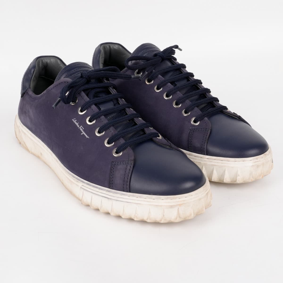 US 8.5 - Salvatore Ferragamo Cube Suede & Leather Low-top Sneakers