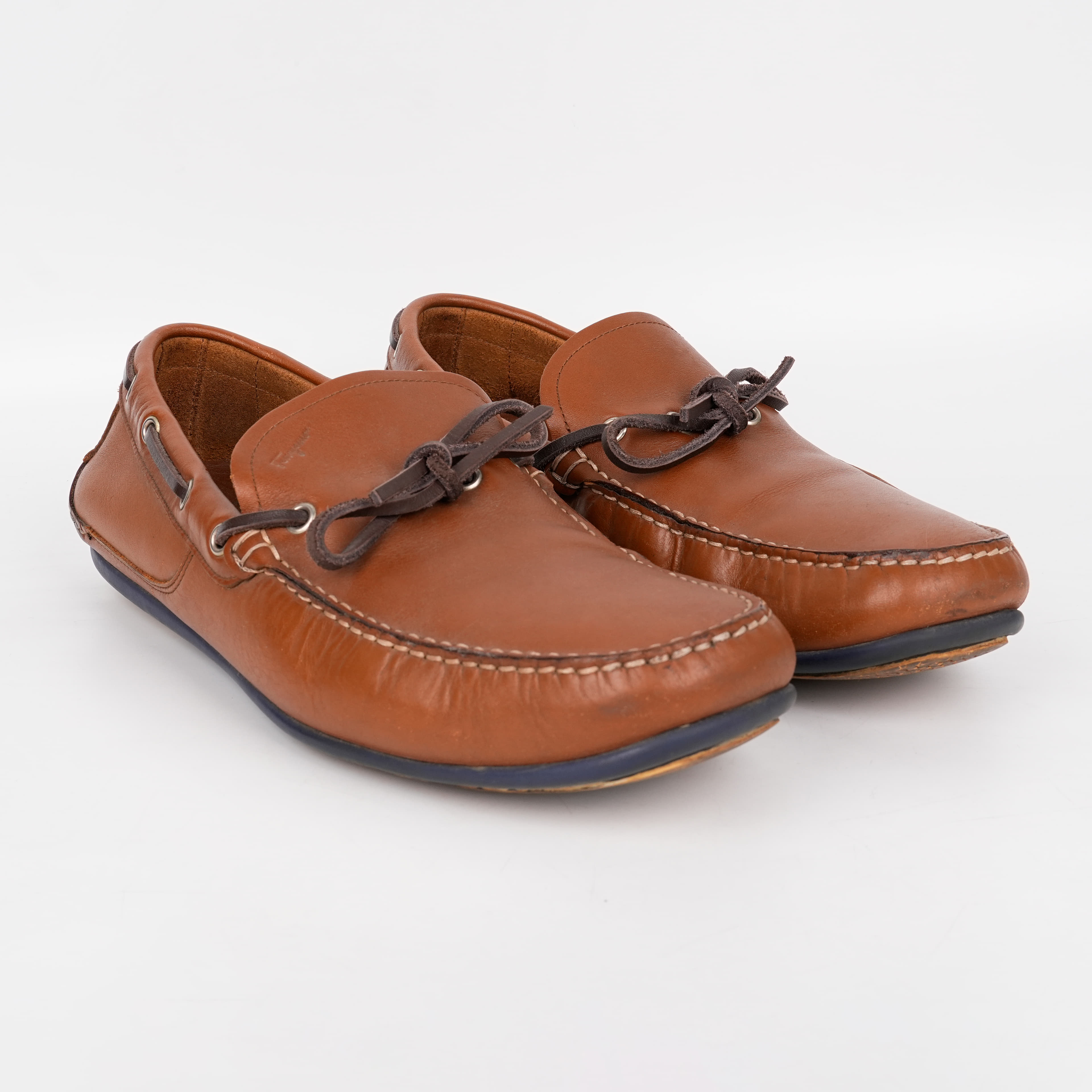 US 9 - Salvatore Ferragamo Leather Boat Loafers in Brown