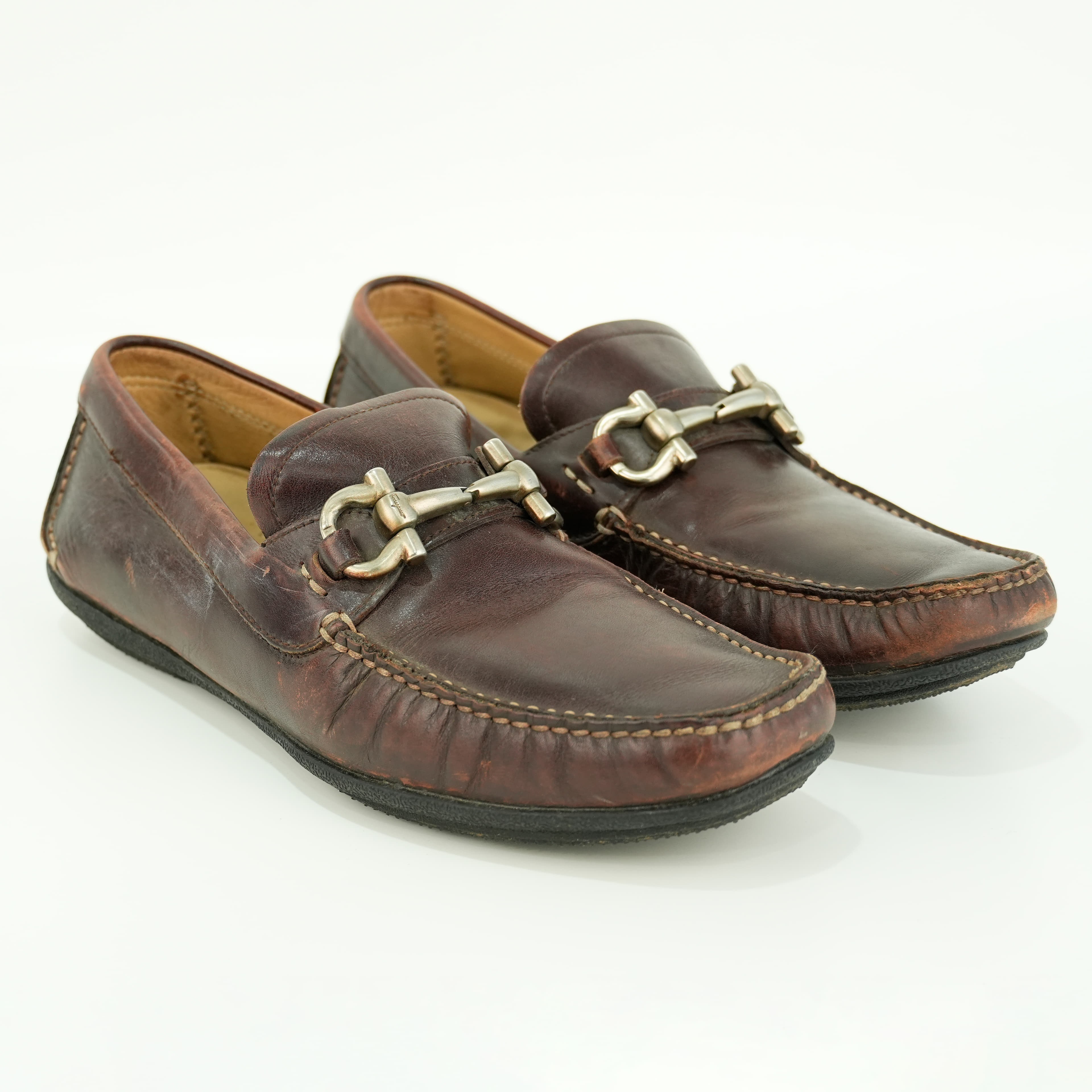 Size 42 - Salvatore Ferragamo men's brown leather Gancini loafers