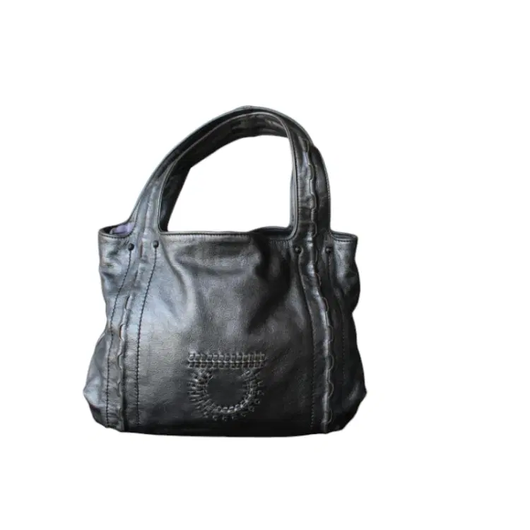 Salvatore Ferragamo Silver Crinkle Patent Leather Woven Strap Tote Bag-Hover-Image