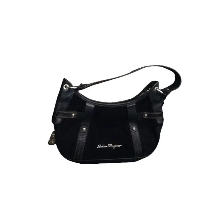 Salvatore Ferragamo Black Suede Bag with Leather Trimmings-Hover-Image