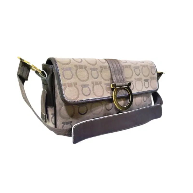Salvatore Ferragamo Gancini Beige Canvas Shoulder Bag