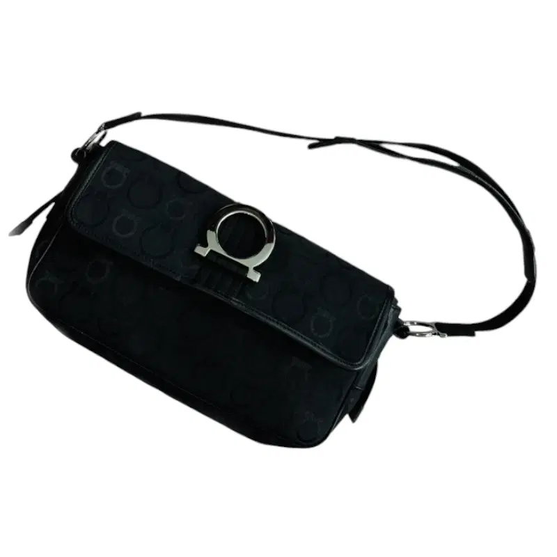 Salvatore Ferragamo Gancini Black Canvas Shoulder Bag