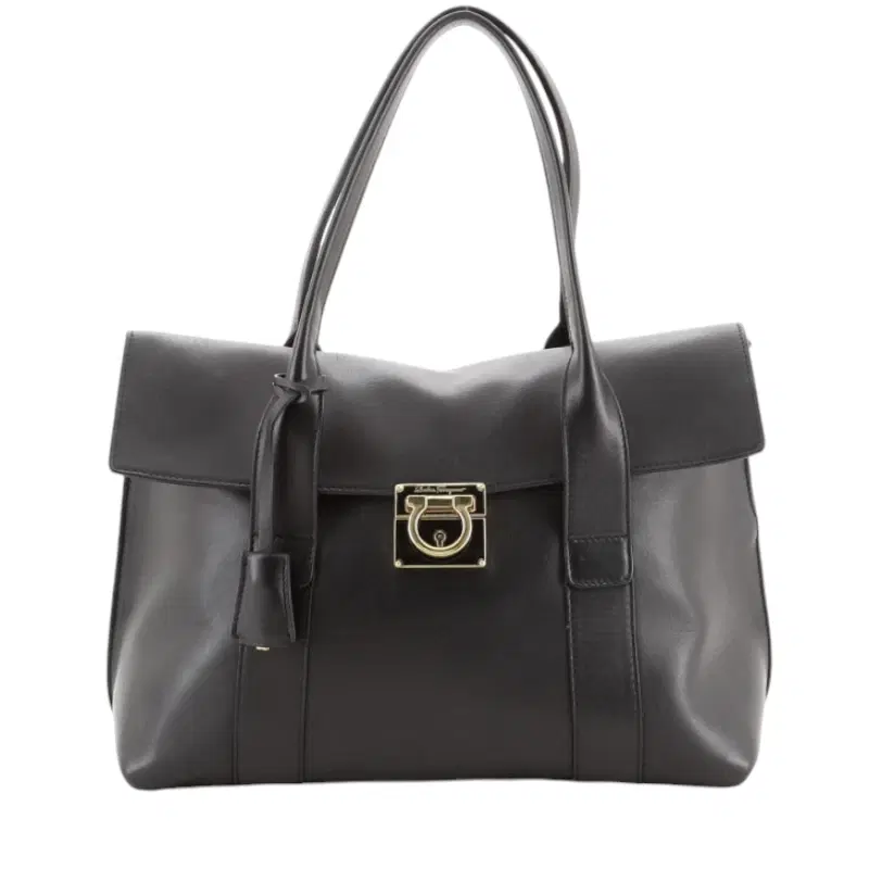 Salvatore Ferragamo Gancini Lock Flap Leather Tote