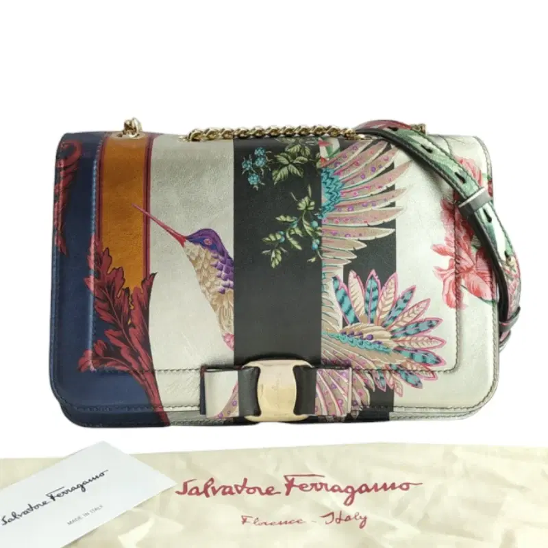 Salvatore Ferragamo Vara Graphic Metallic Leather Chain Crossbody Bag