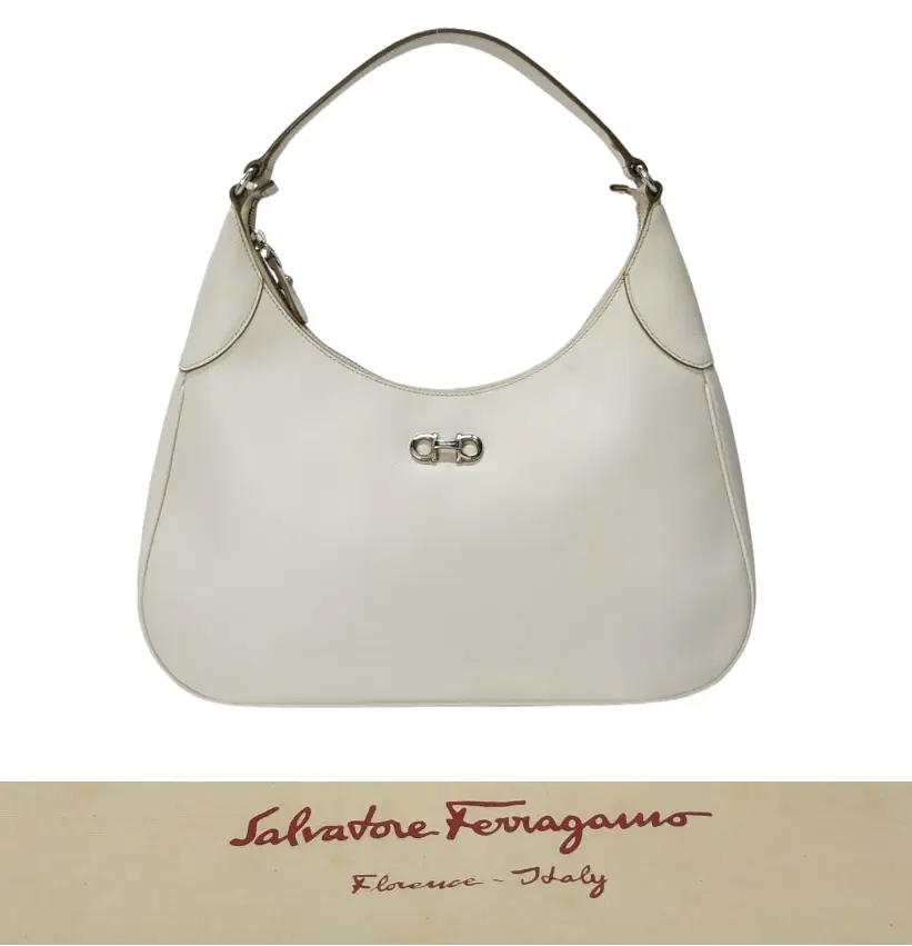 Salvatore Ferragamo White Pebbled Calf Leather Romana Hobo Bag