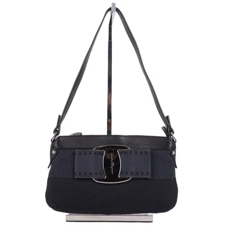Salvatore Ferragamo Black Canvas Var Bow Shoulder Bag Small-Hover-Image