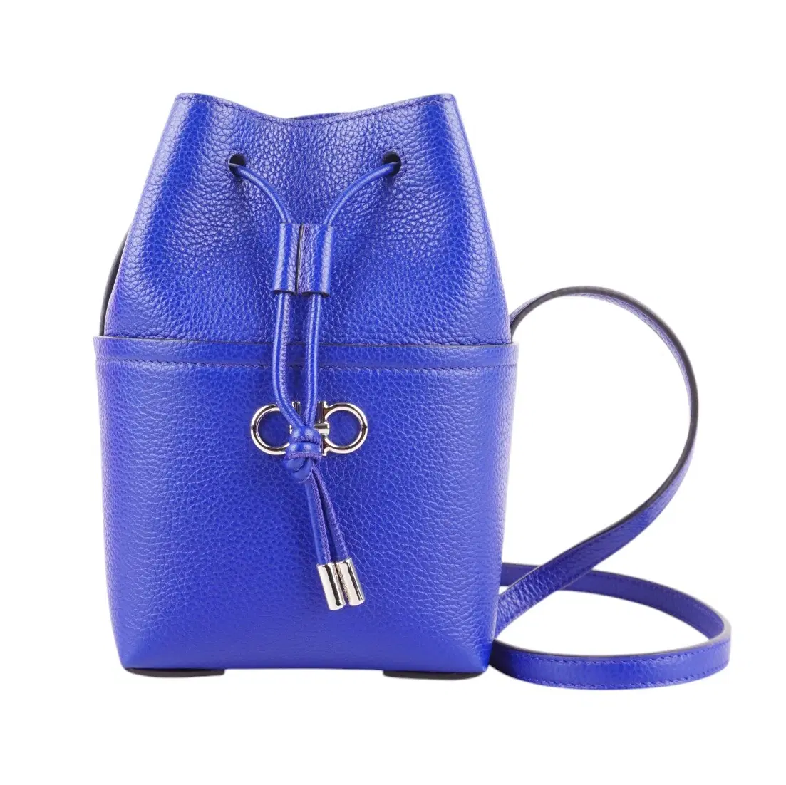 Salvatore Ferragamo Grained Calfskin Mini Gancino Bucket Bag Bluette