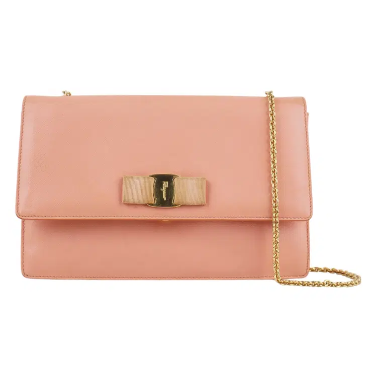 Salvatore Ferragamo Salmon Pink Leather Ginny Chain Shoulder Bag-Hover-Image