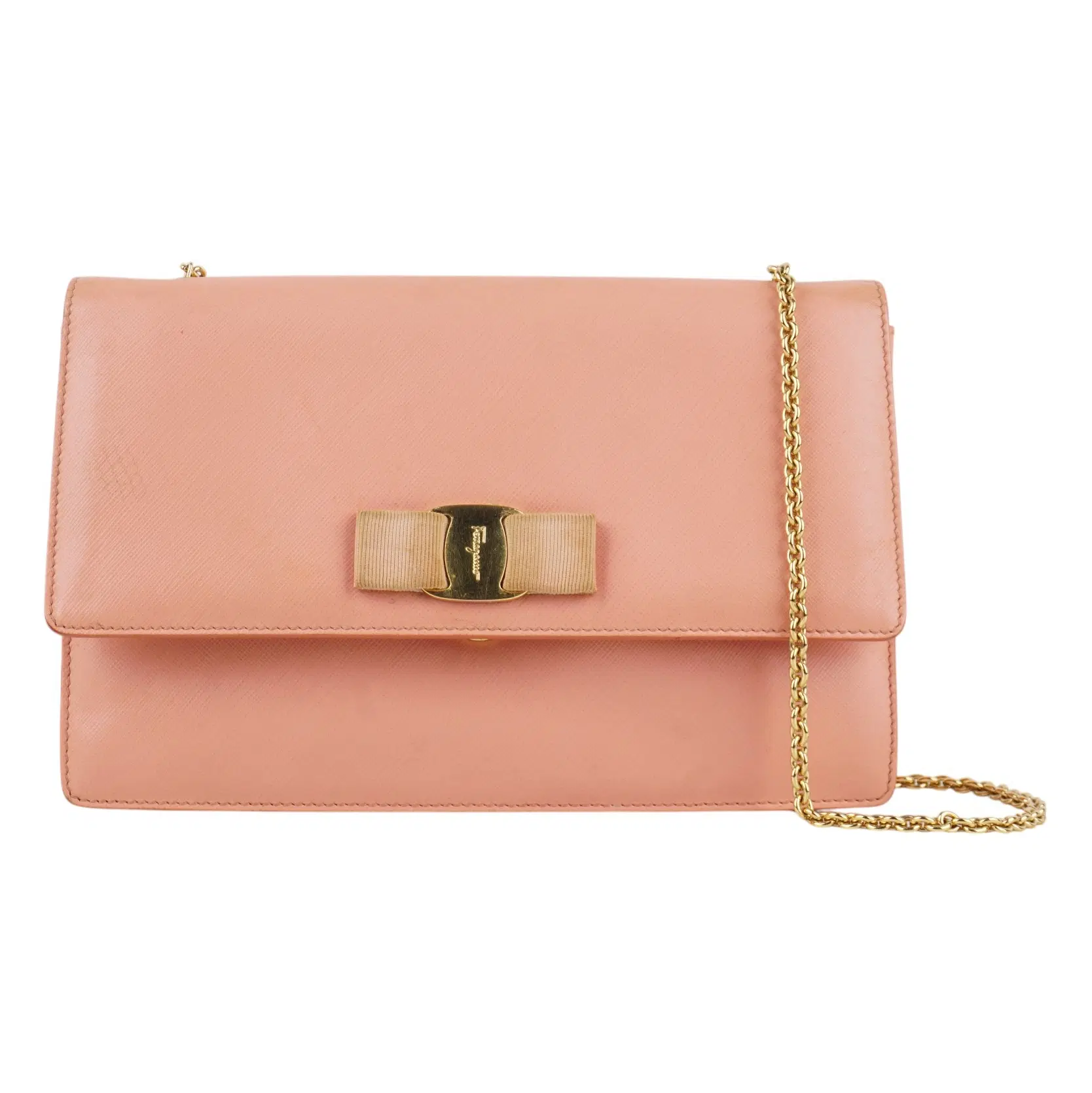 Salvatore Ferragamo Salmon Pink Leather Ginny Chain Shoulder Bag