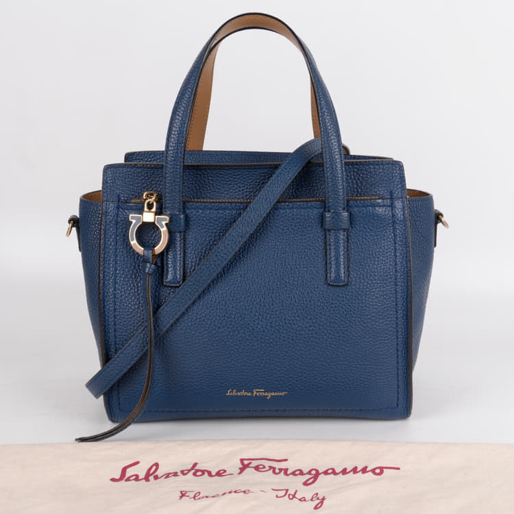 Salvatore Ferragamo Dark Blue Medium Leather Amy Satchel-Hover-Image