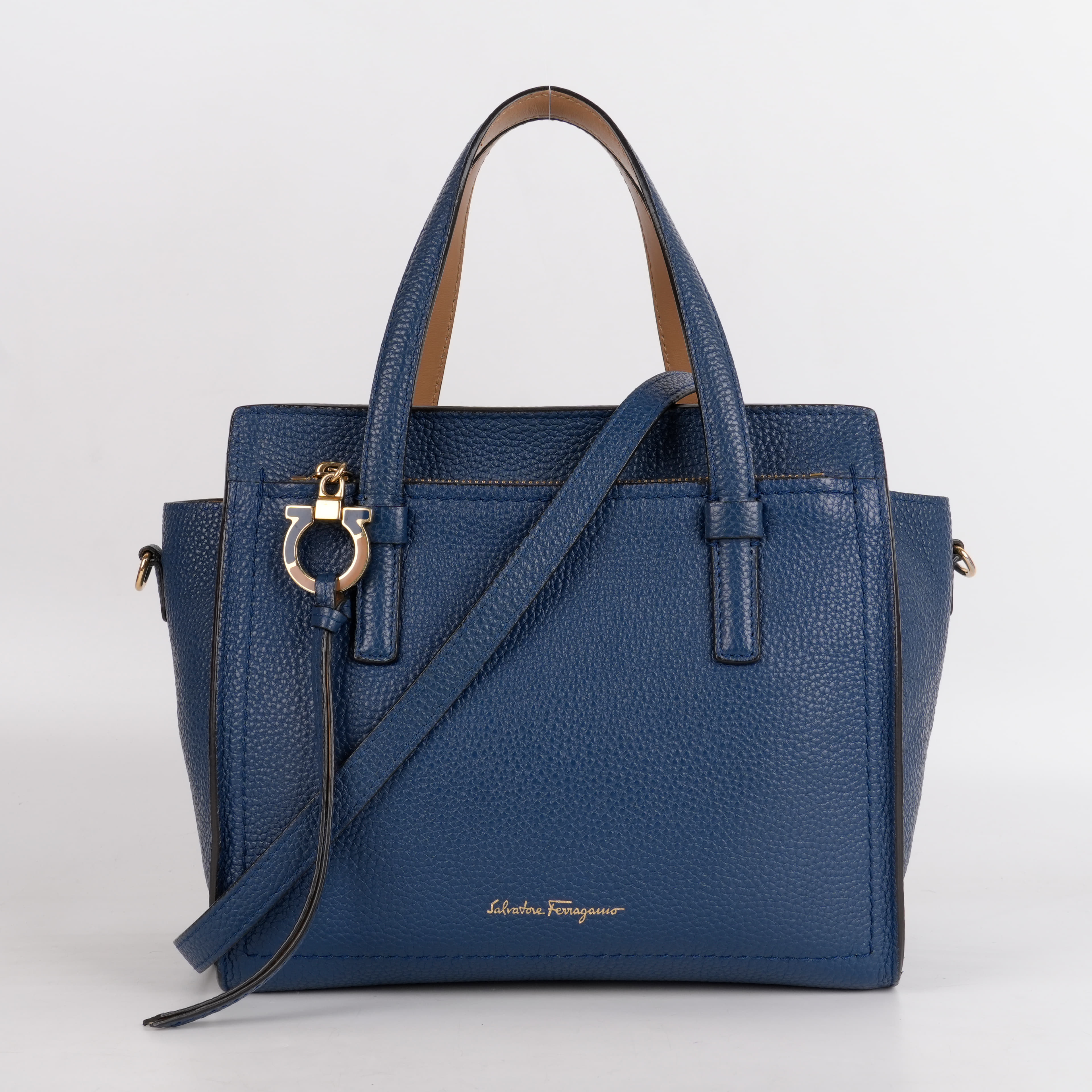 Salvatore Ferragamo Dark Blue Medium Leather Amy Satchel