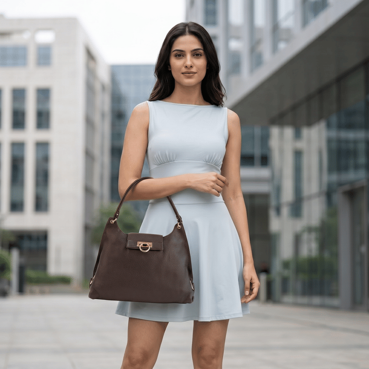 Salvatore Ferragamo Brown Leather Fanisa Hobo-Hover-Image