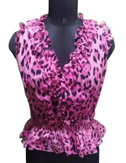 Dolce & Gabbana Leopard Print Ruffle Tops-Hover-Image