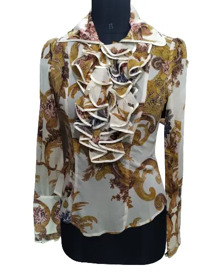 Just Cavalli Cream Floral Print Top-Hover-Image