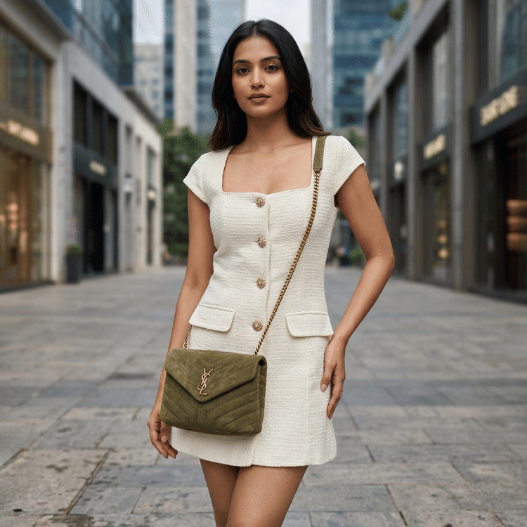 Saint Laurent Loulou Small Suede Shoulder Bag in Loden Green-Hover-Image