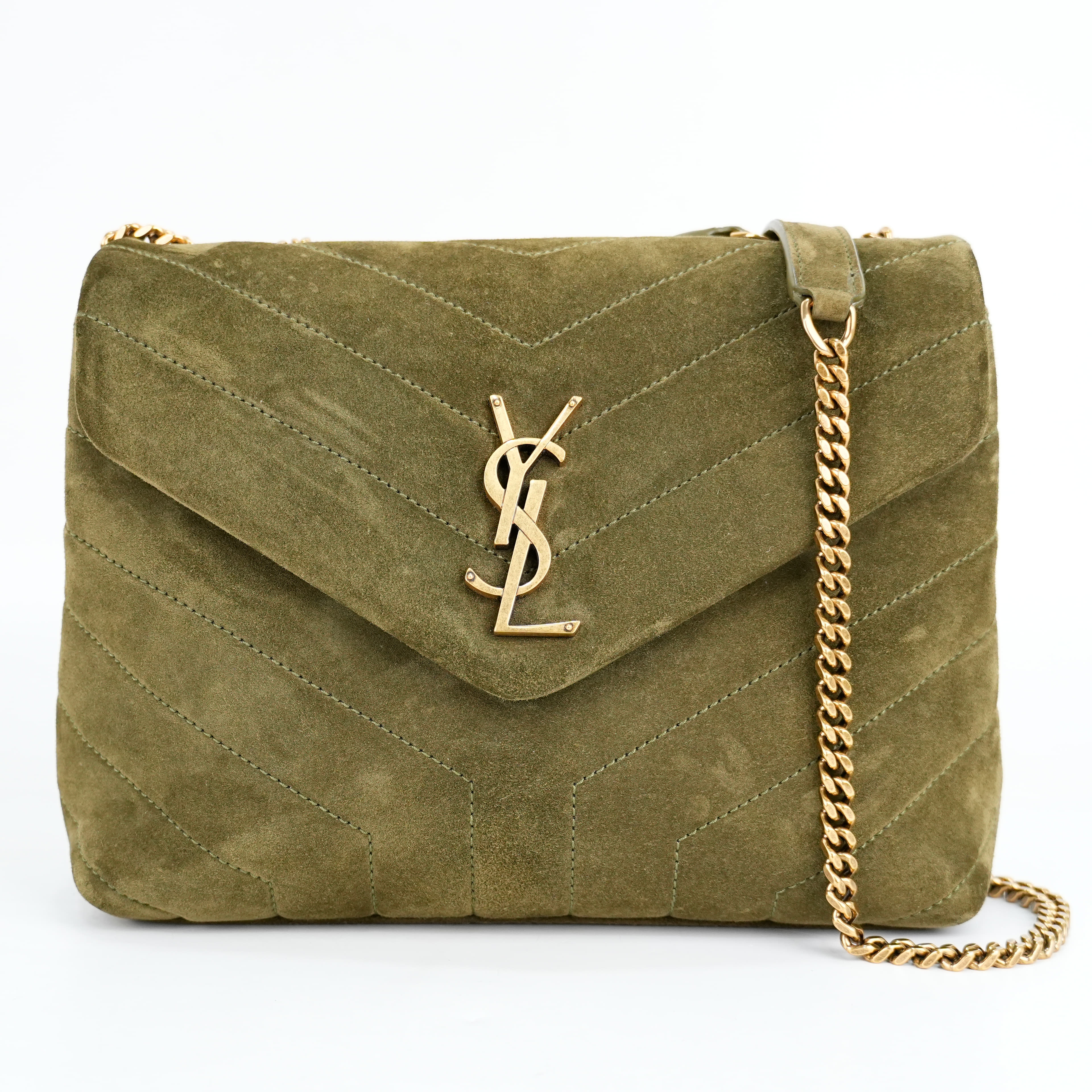Saint Laurent Loulou Small Suede Shoulder Bag in Loden Green