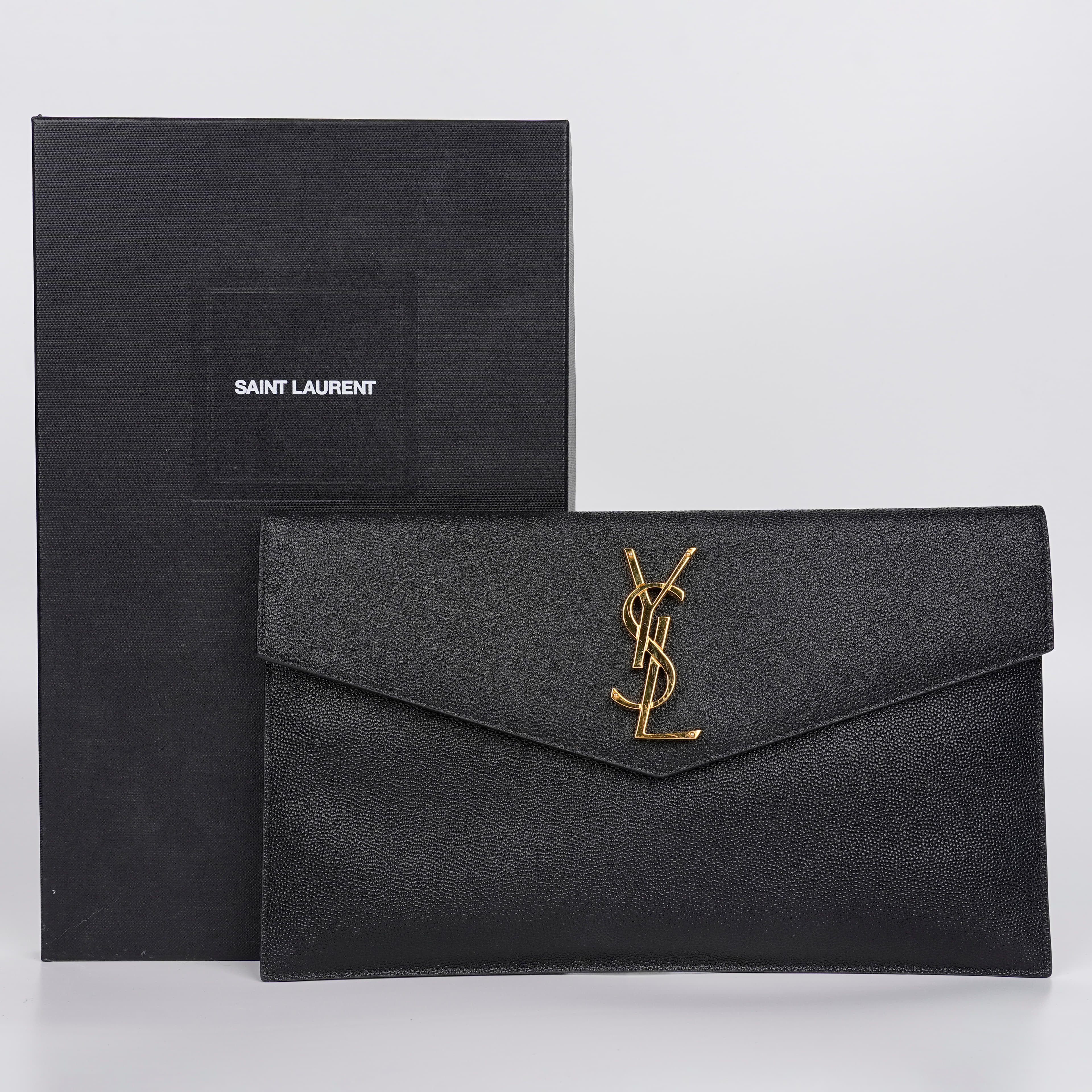 Saint Laurent Uptown Pouch in Black Grained Leather