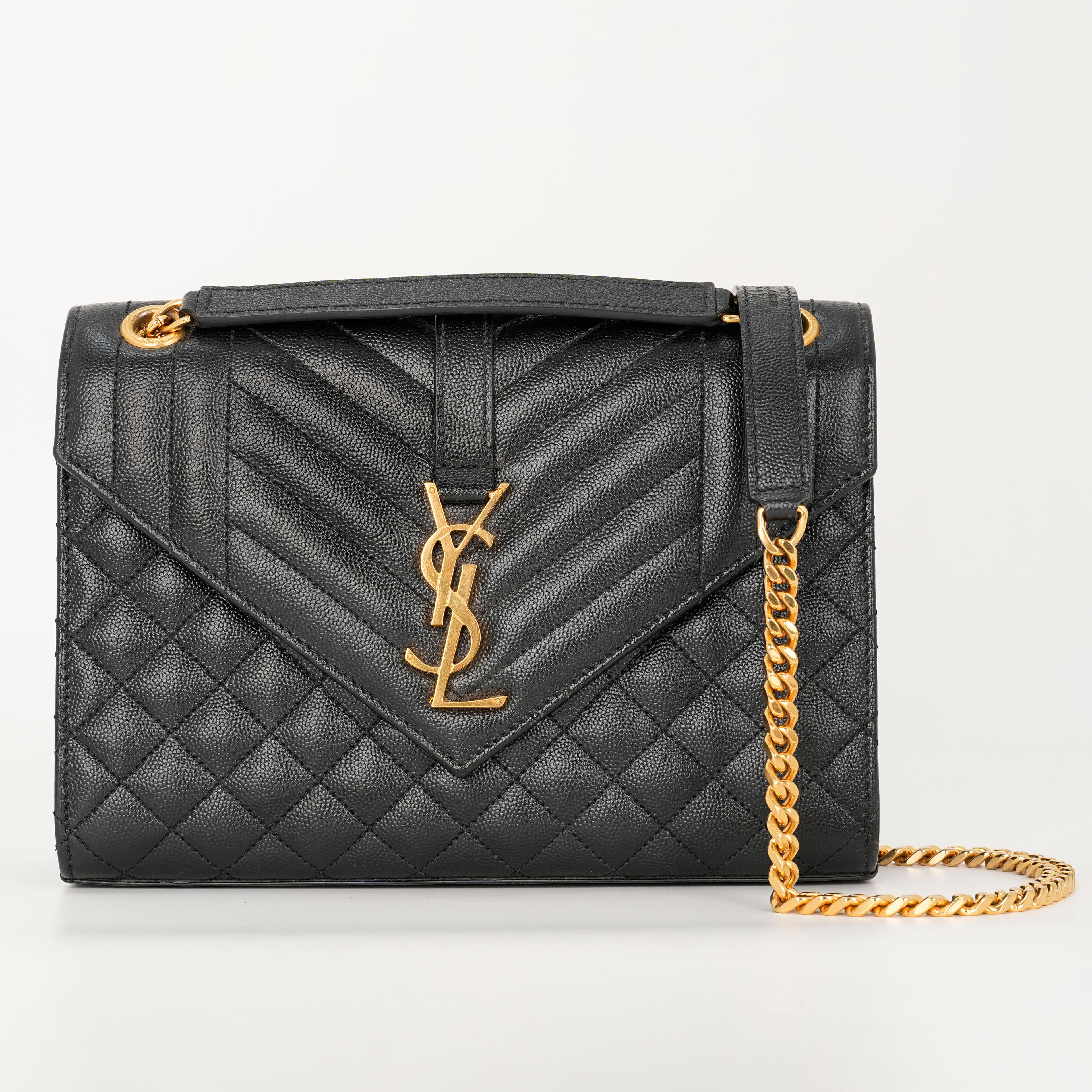 Saint Laurent Envelope Medium in Quilted Grain De Poudre Embossed Leather Bag