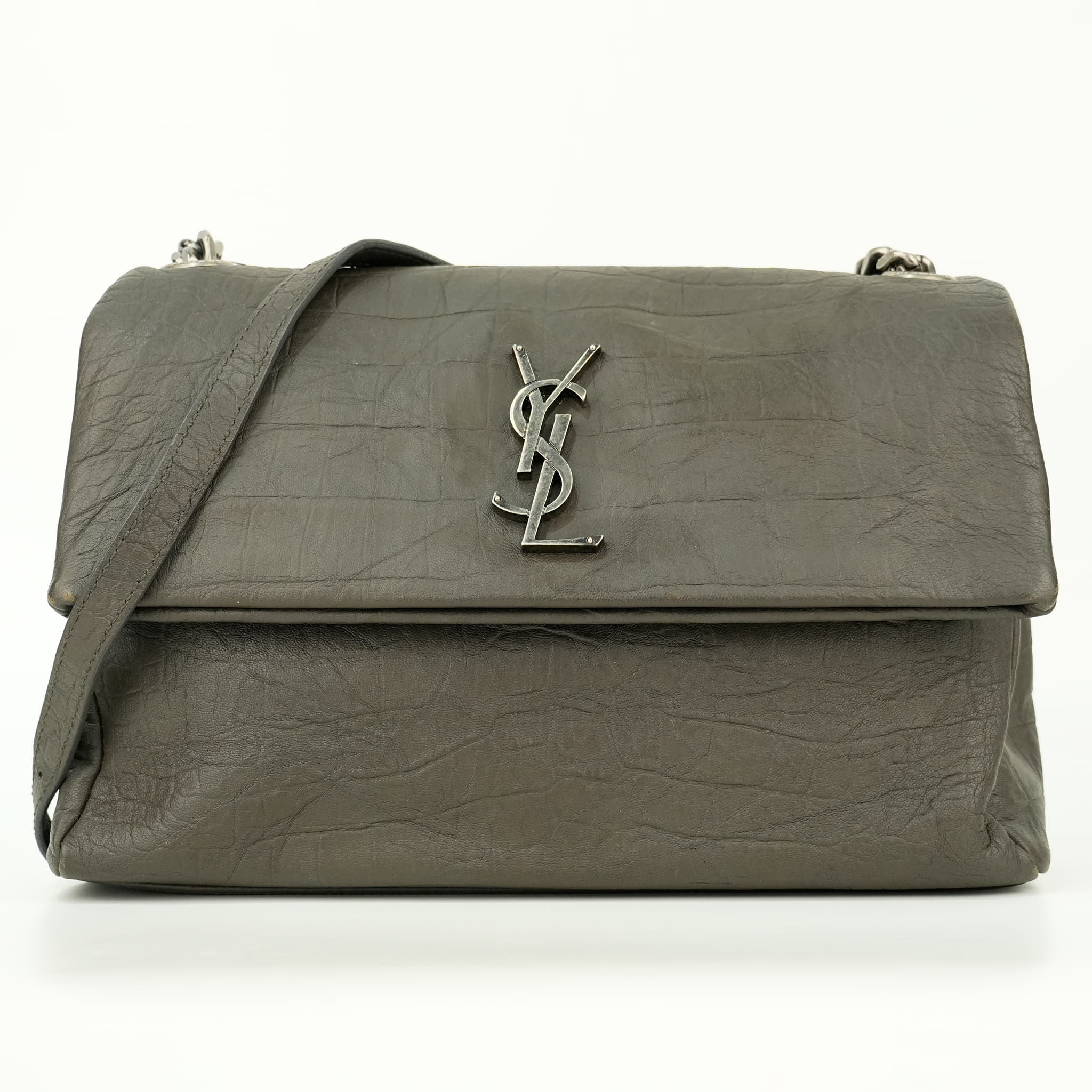 Saint Laurent Grey Croc Embossed Leather West Hollywood Medium Shoulder Bag