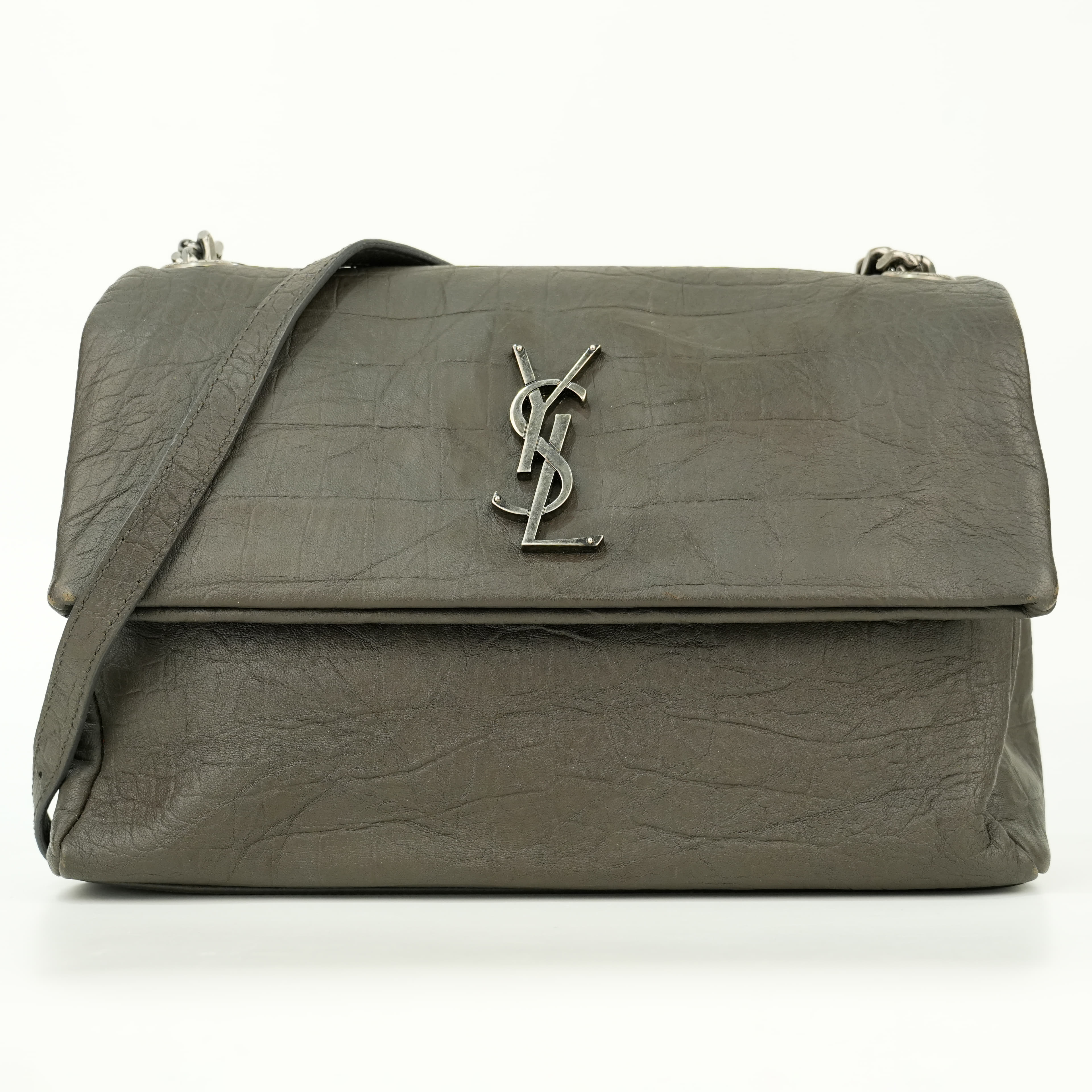 Saint Laurent Grey Croc Embossed Leather West Hollywood Medium Shoulder Bag