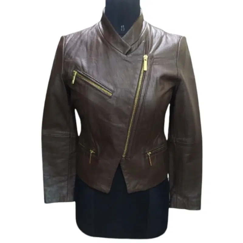 Michael Kors Brown Leather Moto Jacket