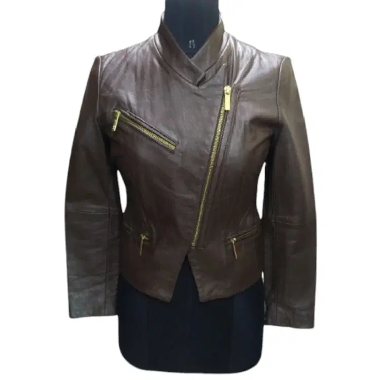 Michael Kors Brown Leather Moto Jacket-Hover-Image