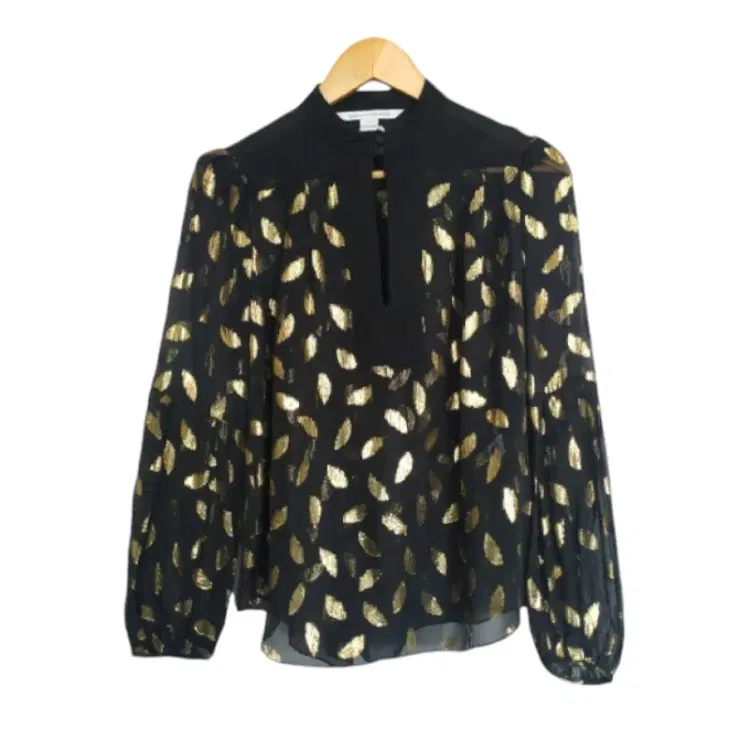 Diane Von Furstenberg Gold And Black Leaf Blouse-Hover-Image