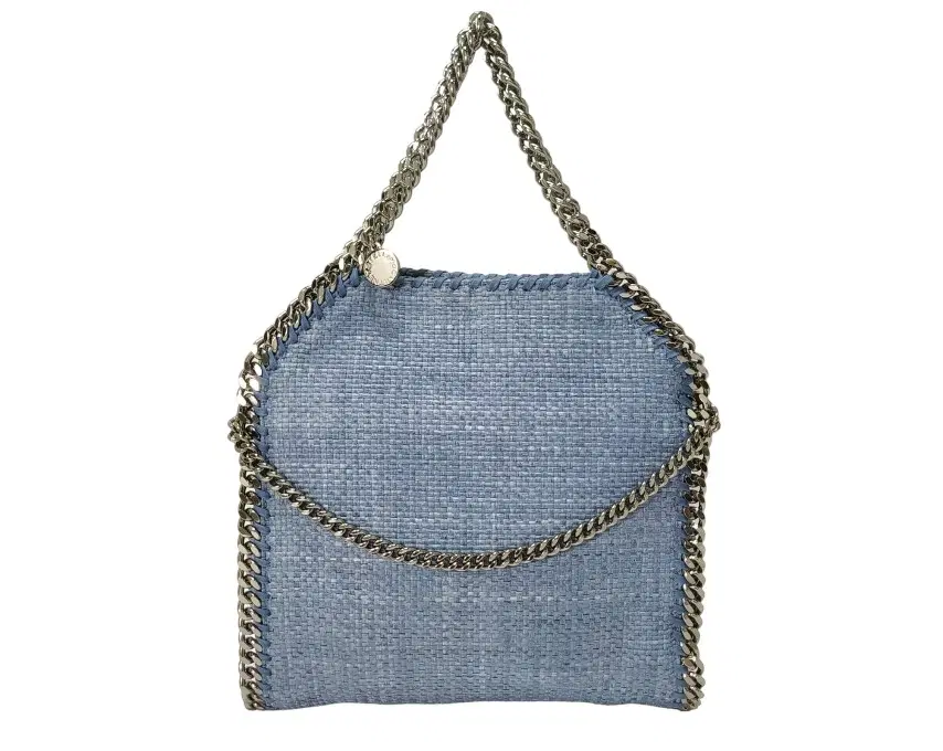 Stelle Mccartney Woven Raffia Mini Falabella Fold Over Blue